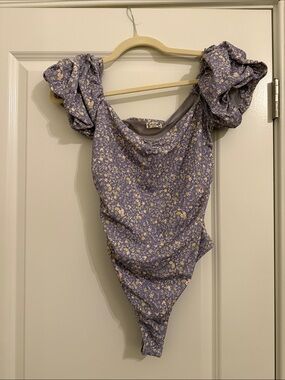 Free People Lavender Floral Scoop Neck Top